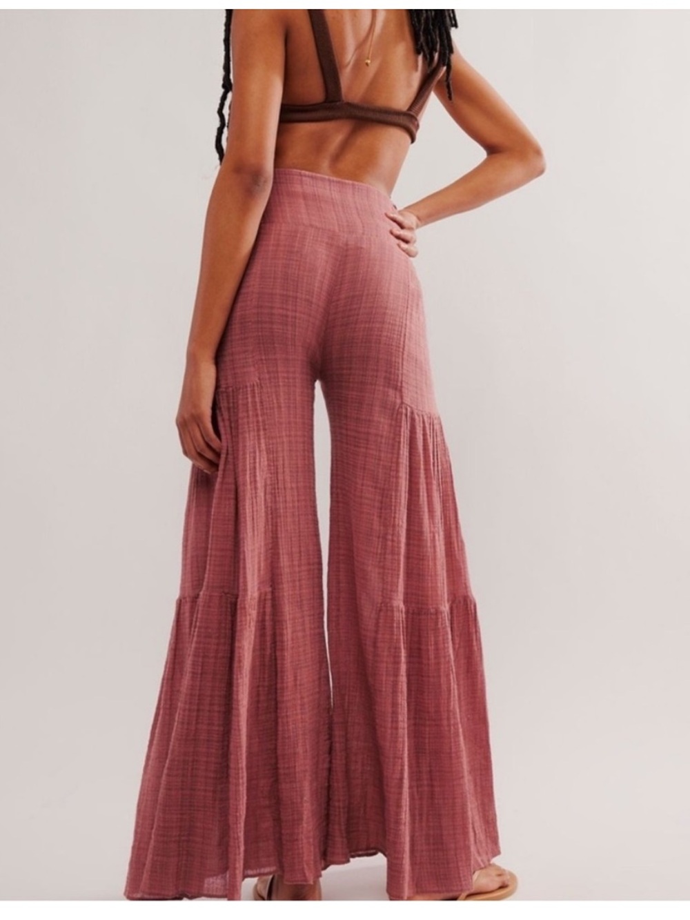 Free People One Good Day Wide Leg pants sz Large gauzy mauve pink - Picture 3 of 12
